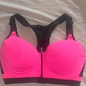 VSX Racerback Sports Bra 36DD Hot Pink Black Trim Front-Zip Victoria’s Secret